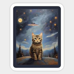 Cat with UFO Alien Sticker
